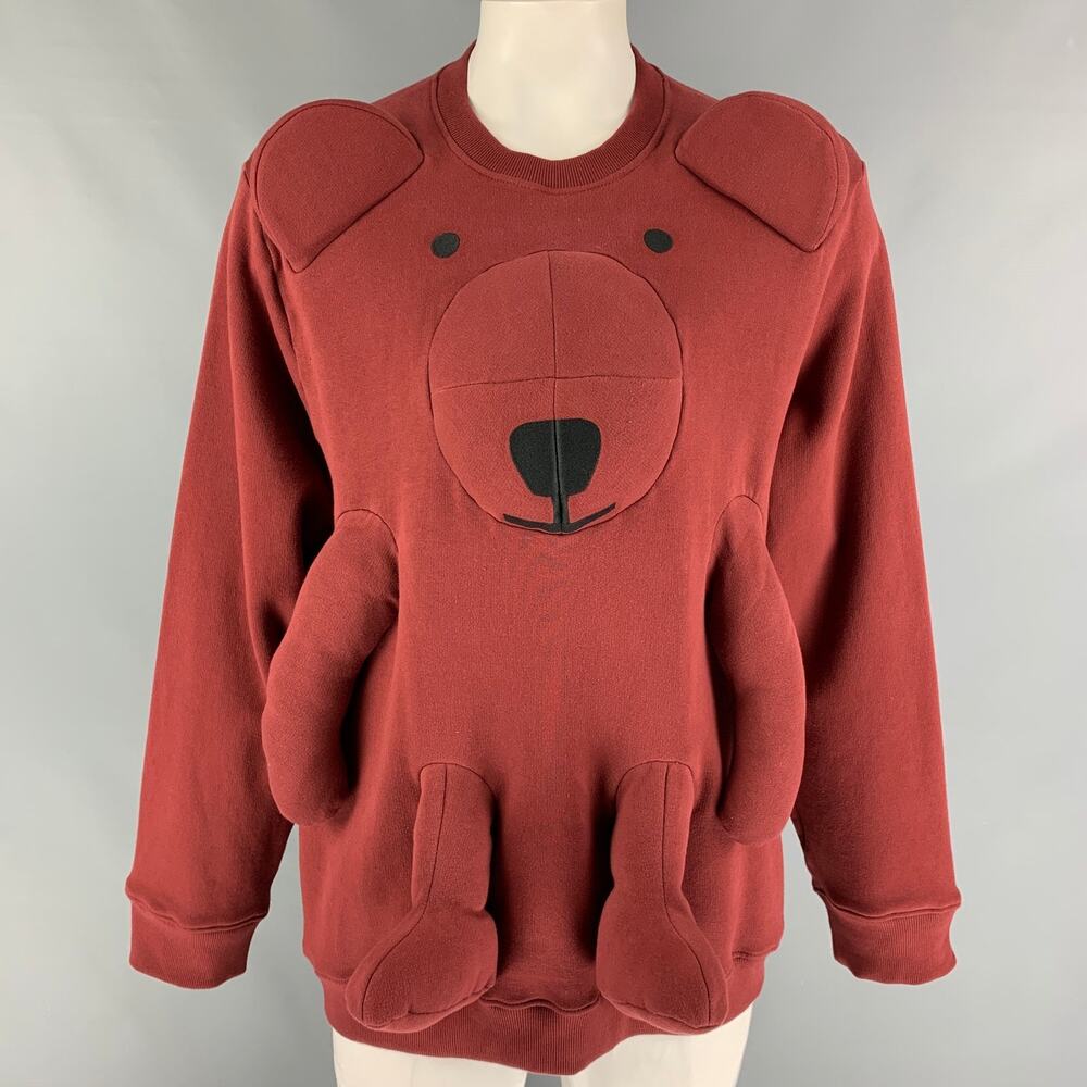 FW21 Size L Burgundy Bear Applique Cotton Crew-Neck Sweatshirt